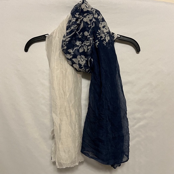 Womens Polyester Floral Scarf - Navy and White - Picture 1 of 4